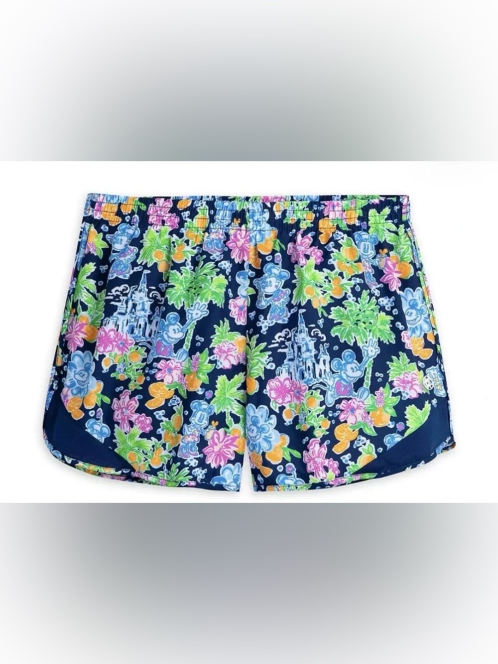 Lilly Pulitzer Navy Floral Athletic Shorts with Multicolor Tropical Print